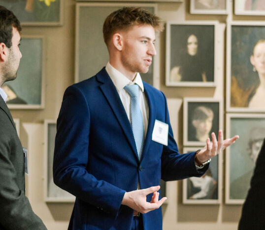 A student dressed professionally.